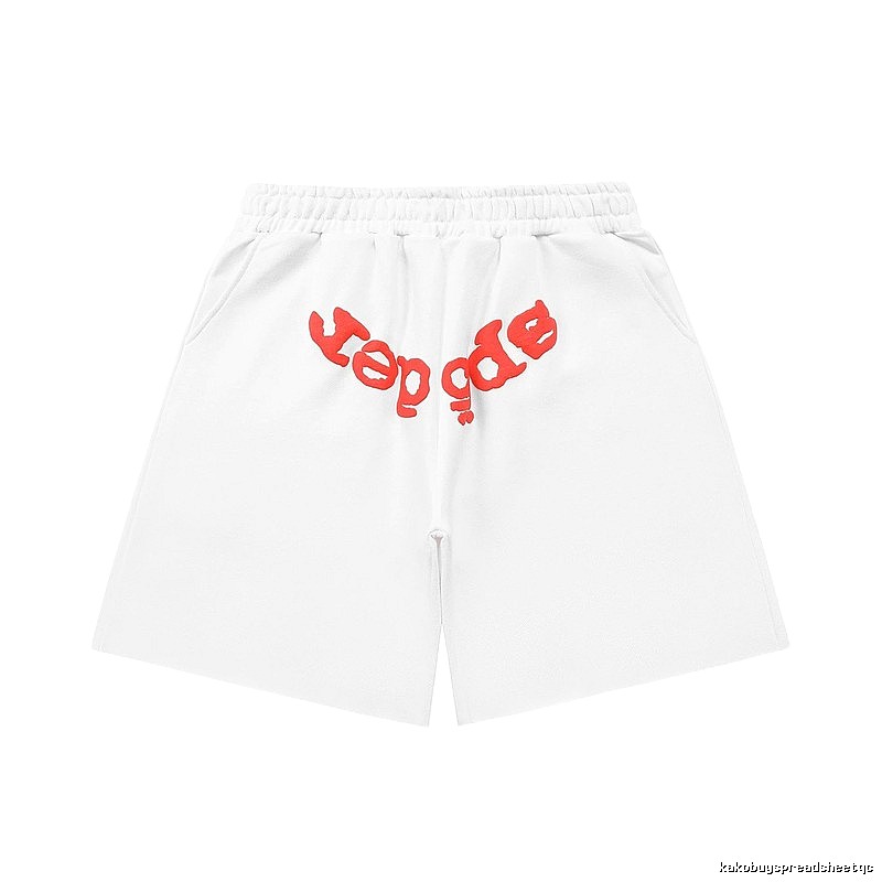 Sp5der red letter white shorts